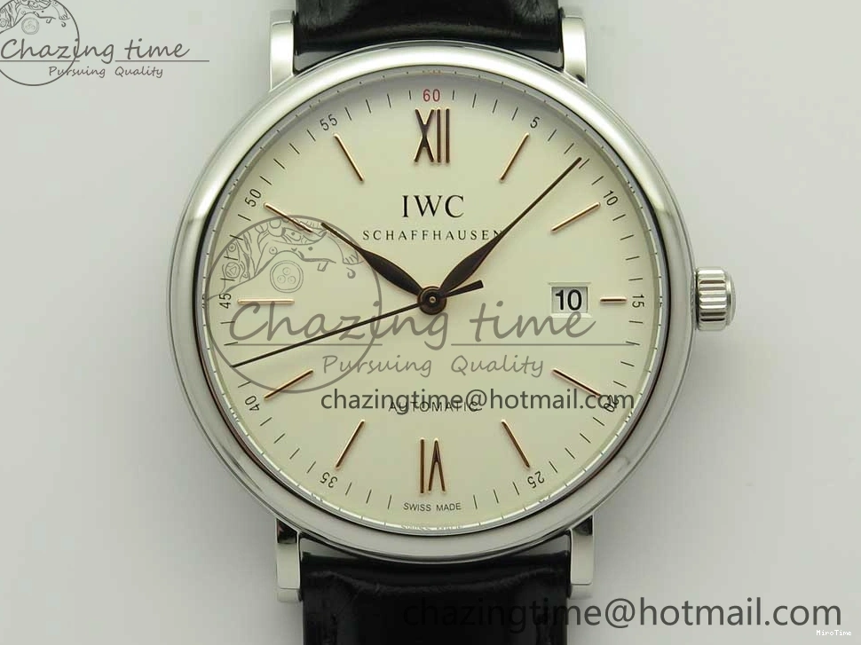 MIROTIME 1228 Portofino Automatic SS FKF 1:1 Best Edition White Dial RG Markers on Black Leather Strap A Stretchable 7141